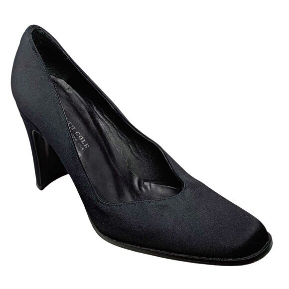 KENNETH COLE NY‎ Black Satin Asymmetrical Vamp Evening Pump - Picture 2 of 12